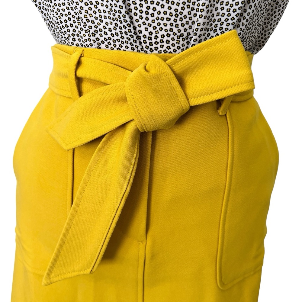 LOFT Textures Belted Lined Skirt Mustard Yellow Pockets Sz 2 - Picture 7 of 16